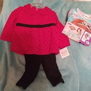NWT 3 piece baby girls outfit and nigjtgown.12M